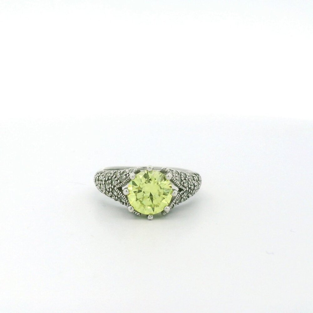 ESPO Sterling Silver Yellow Stone CZ Cluster Ring -Size 7
